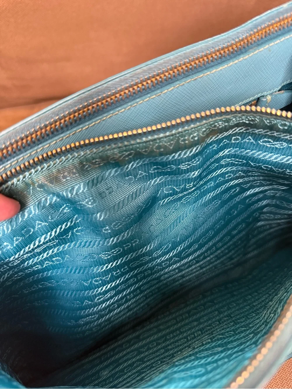Prada Teal Blue Saffiano Leather Satchel with Gold Hardware - Picture 8 of 16